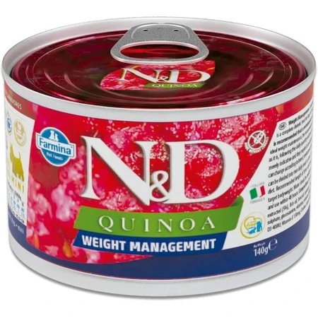 Farmina N&amp;d Quinoa Adult Mini WM Cordero - Alimento completo para perros adultos de raza pequeña para el control del peso, 140 g