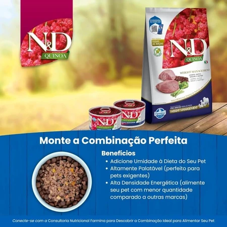 Farmina N&amp;d Quinoa Adult Mini WM Cordero - Alimento completo para perros adultos de raza pequeña para el control del peso, 140 g