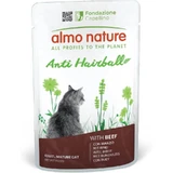 Almo Nature Beef Anti-Hairball - Comida húmeda completa para gatos adultos que previene la formación de bolas de pelo, 70 g