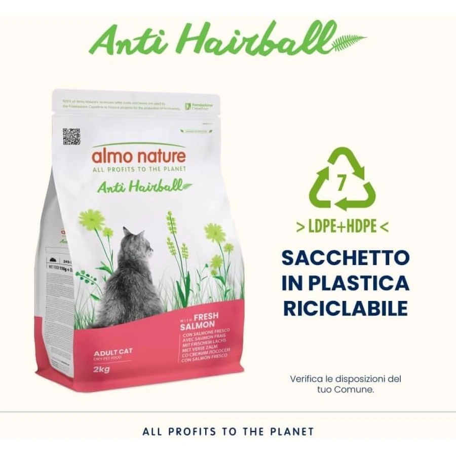 Almo Nature Holistic Salmon - Complete Food for Adult Cats (Anti-Hairball) 2 kg