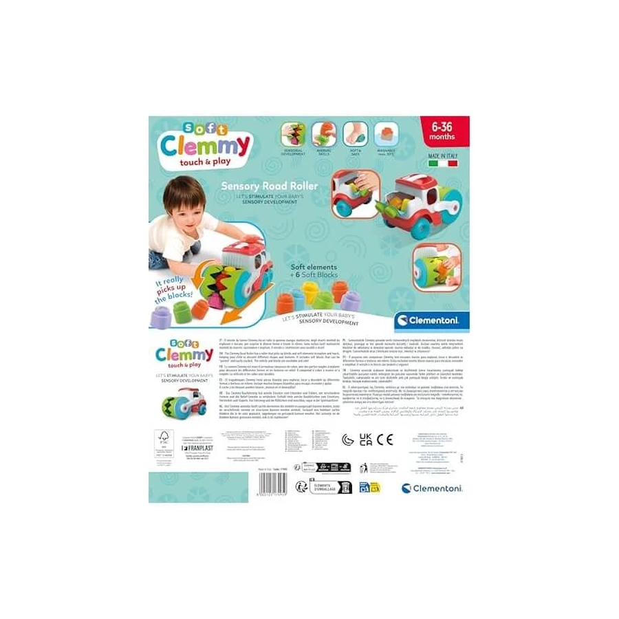 Clementoni Soft Clemmy Sensory Brick-Eating Roller - Interactive Soft Vehicle