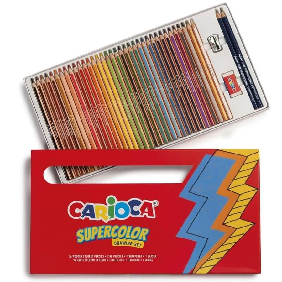 Carioca Supercolor-Malset – enthält 36 Supercolor-Buntstifte, 1 Radiergummi, 1 Metallspitzer und 2 HB-Bleistifte