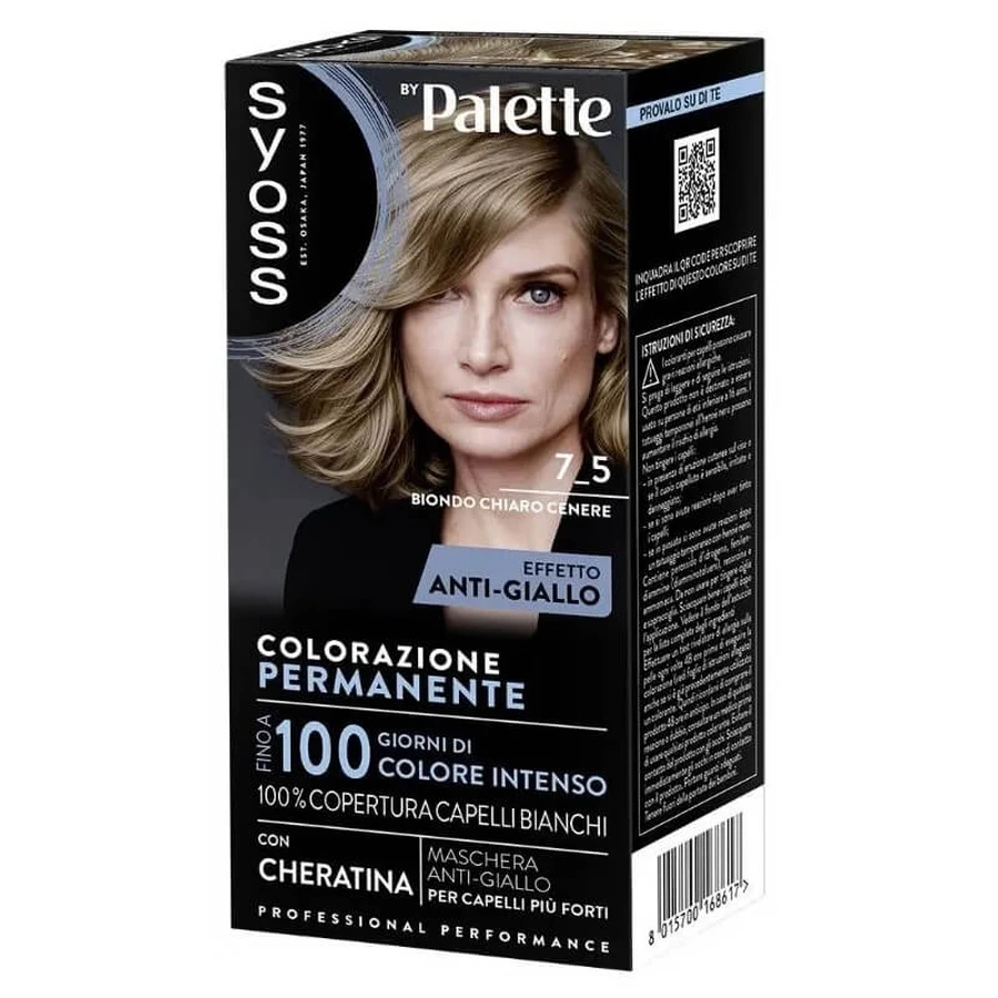 Paleta Syoss – vopsire permanentă 7-5 blond deschis cenușiu