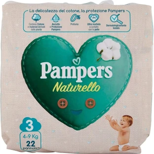 Pampers Naturello - 22 cotton-lined diapers, size 3 (4–9 kg)