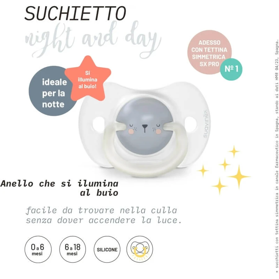 Suavinex Night &amp; Day - Chupete de silicona para 0-6 meses - Rosa