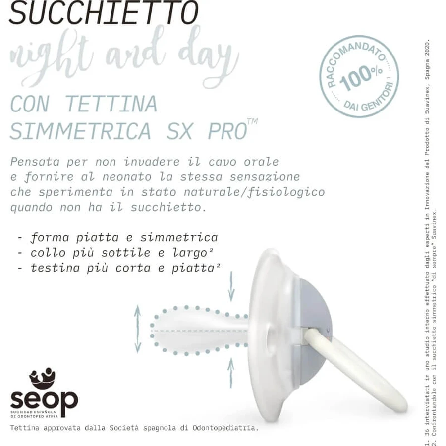 Suavinex Night &amp; Day - Chupete de silicona para 0-6 meses - Rosa