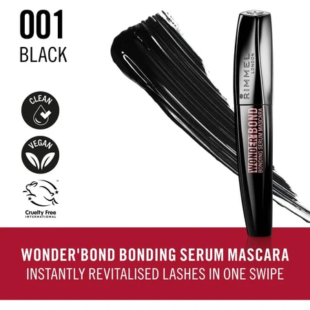 Rimmel Wonder'Bond - Máscara de pestañas con sérum reparador n.º 001, negro