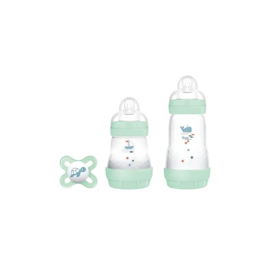 Mam Easy Start – 2 biberoane pentru nou-născuți cu tetină originală, de la 0 luni, de 130 ml și 260 ml – verde