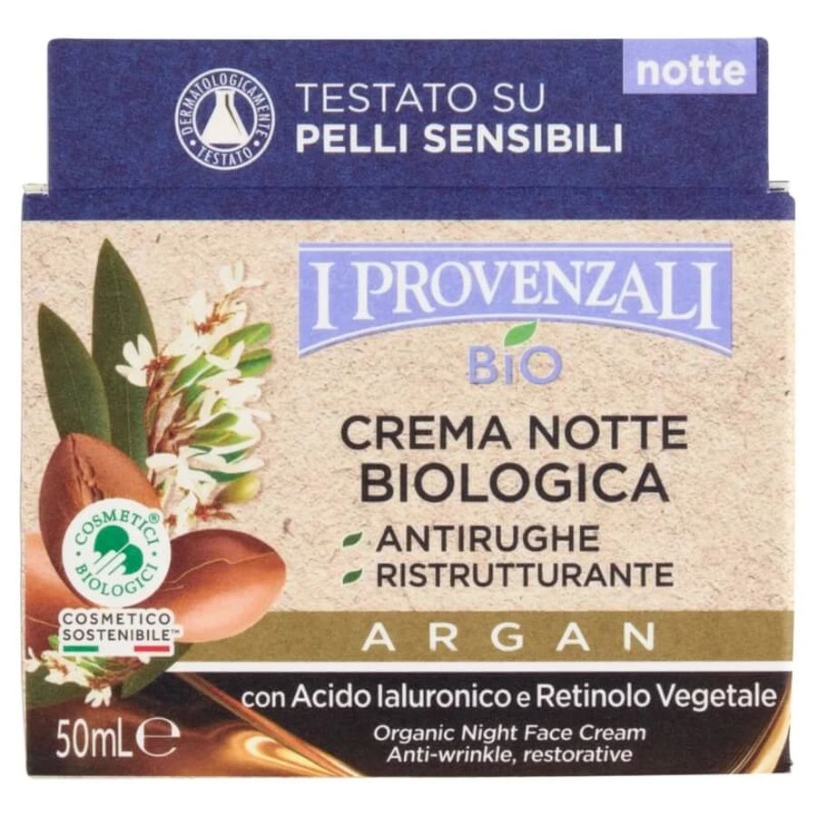 I Provenzali Argan - Biologische antirimpel-nachtcrème met hyaluronzuur, 50 ml