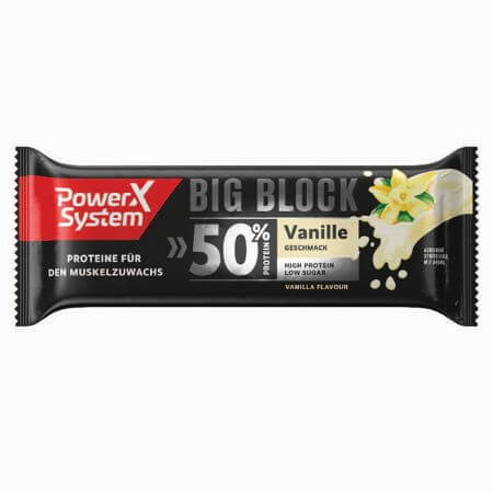 Baton proteic cu vanilie Big Block, 100g, Power system