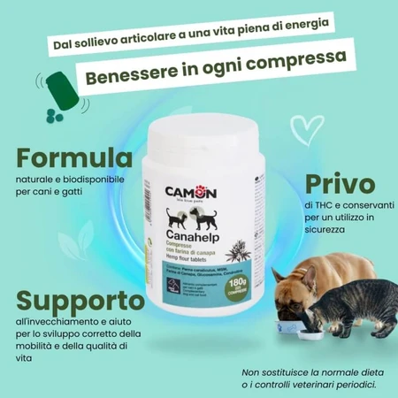 Camon Canahelp - voedingssupplement voor volwassen honden en katten, 225 tabletten