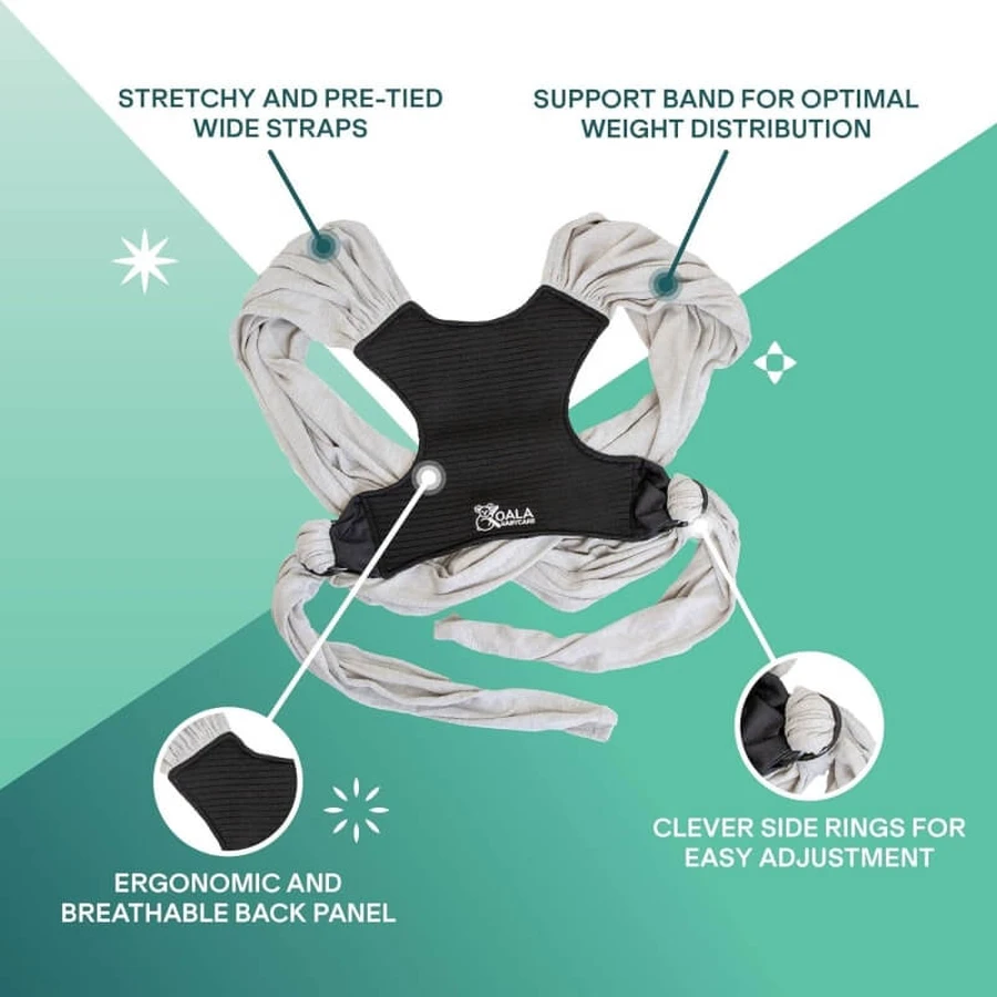 Koala babycare Cuddle band – bandă de purtat bebeluși pre-nodată și reglabilă, de culoare gri deschis