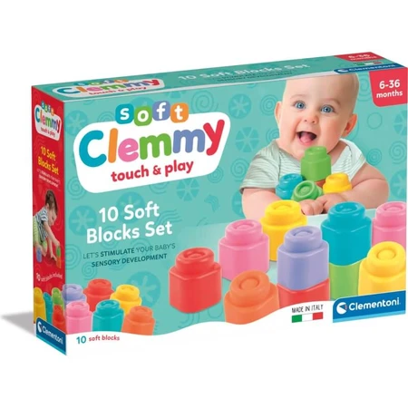 Clementoni Soft Clemmy Touch & Play – Set mit 10 weichen Bausteinen, 6–36 Monate