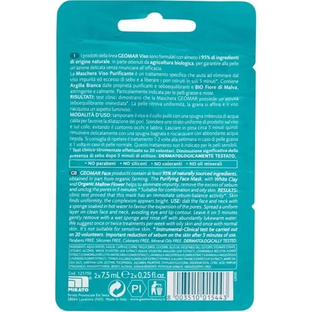 Geomar Pure Skin - Masque visage purifiant et matifiant, 2 doses