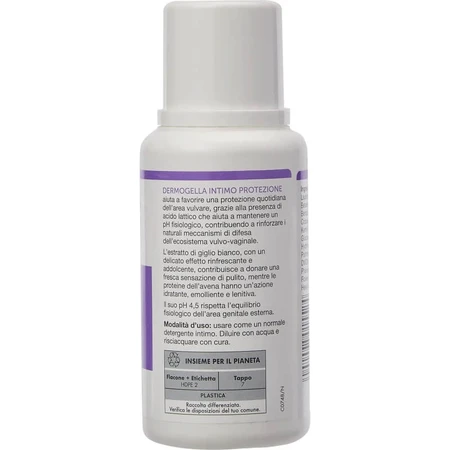 Dermogella, gel íntimo con ácido láctico, extracto de lirio blanco y proteínas de avena, frasco de 200 ml