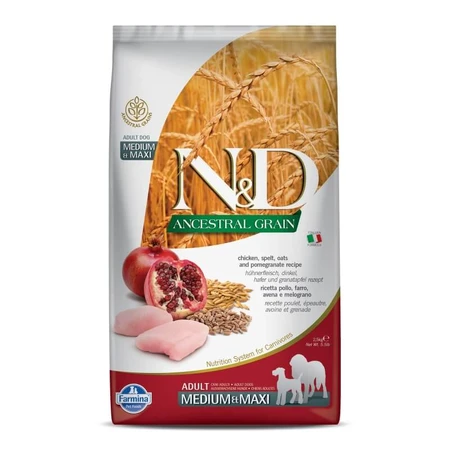 Farmina N&amp;d Ancestral Grain Kip en Granaatappel - Compleet voer voor volwassen honden van middelgrote en grote rassen, 2,5 kg