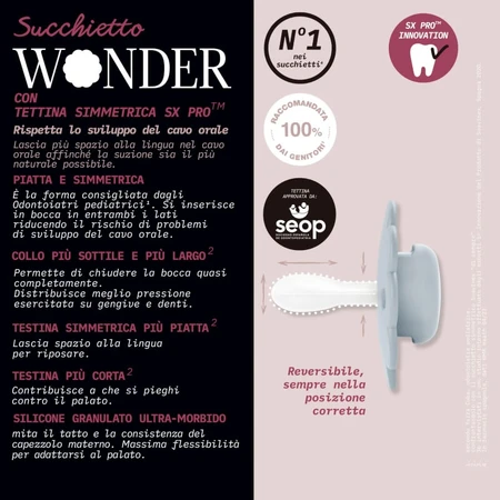 Suavinex Wonder – suzetă din silicon albastră pentru copii de 6-18 luni