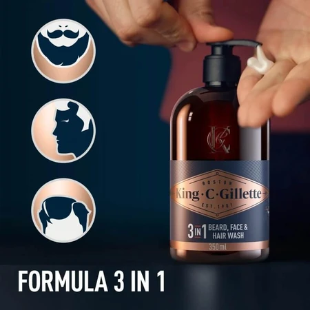 Gillette King C. Gillette - Limpiador para la barba y el rostro, 350 ml