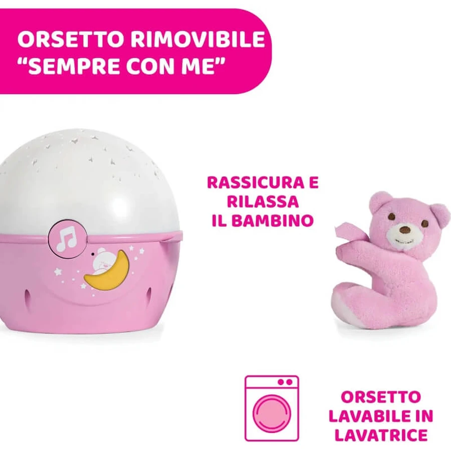 Chicco Next 2 Stars roze projectiepaneel met beertje, vanaf 0 maanden