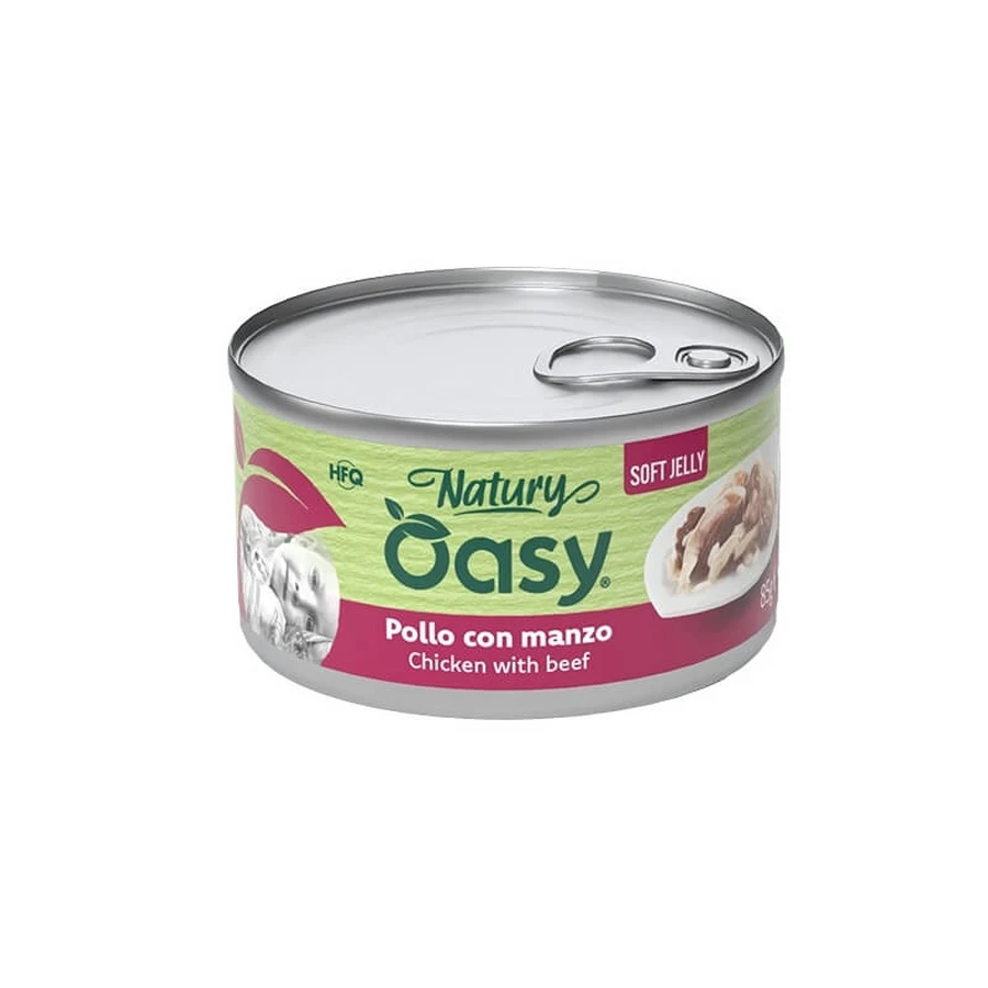 Oasy Wet Cat Natury Soft Jelly Poulet et bœuf - Aliment complémentaire pour chats adultes, 150 g