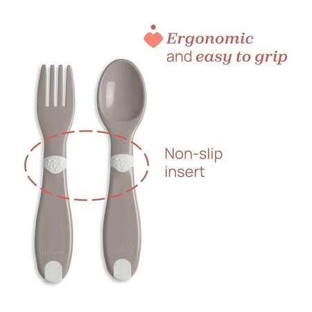 Chicco posatine - forchetta e cucchiaio 12m + grigio