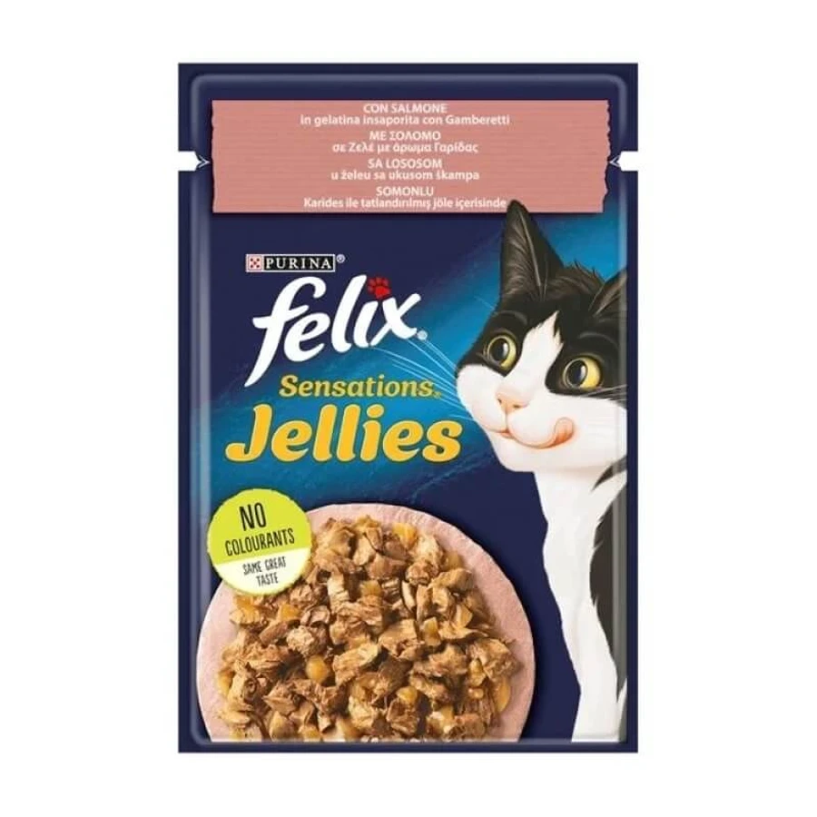 Purina Felix Sensation Jellies Lachs – Alleinfuttermittel für ausgewachsene Katzen, 85 g