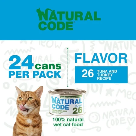 Natural Code 26 ton și curcan – hrană completă pentru pisici adulte, 85 g