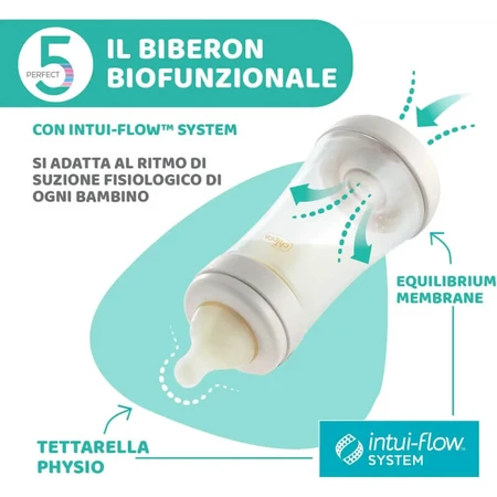 Chicco Perfect 5 - Biberon anti-colique à débit lent, 150 ml, bleu clair