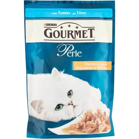 Purina Gourmet Perle Fish Fillets in Tuna Sauce - Complete Food for Adult Cats, 85 g