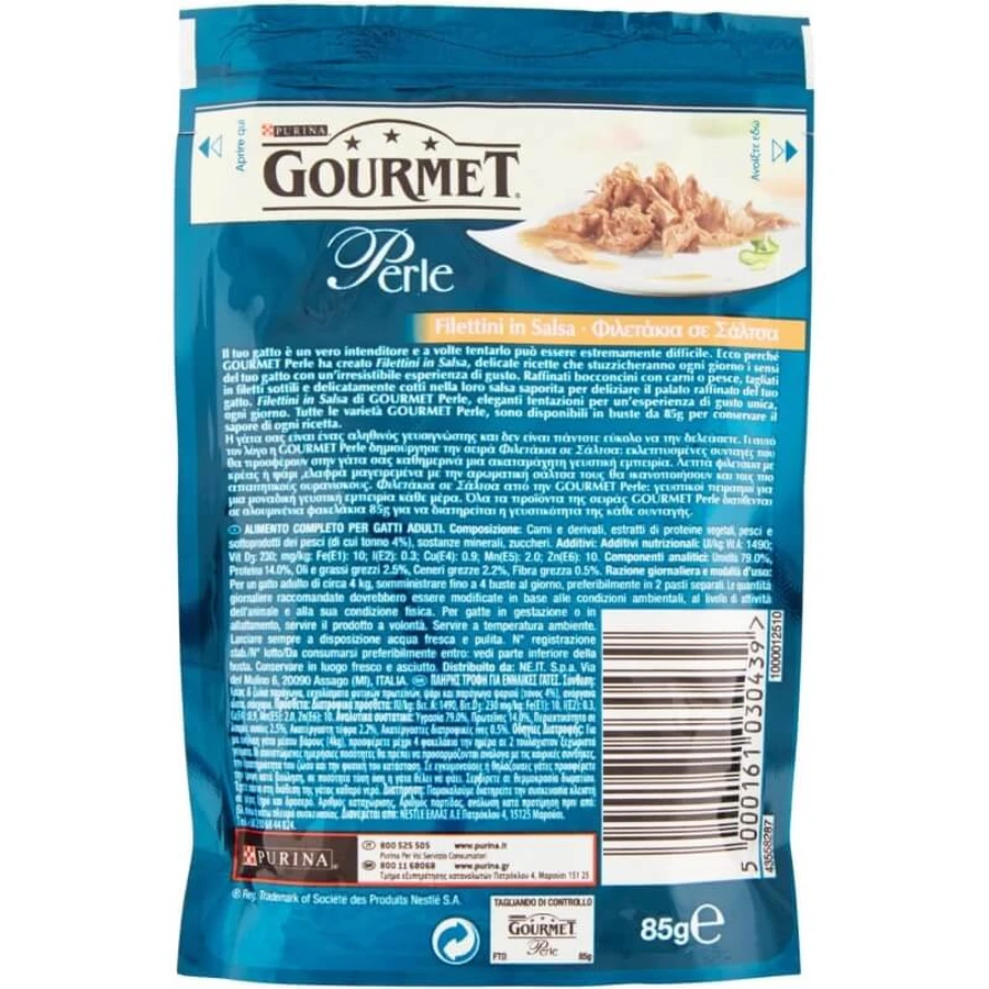 Purina Gourmet Perle Fish Fillets in Tuna Sauce - Complete Food for Adult Cats, 85 g