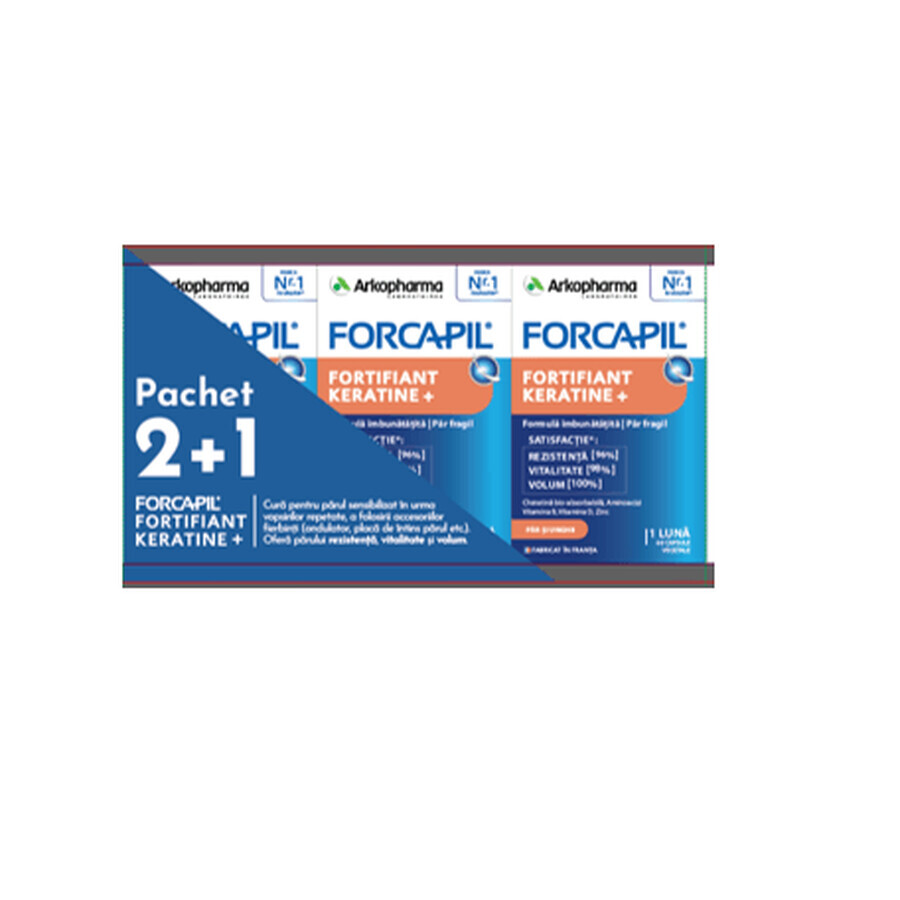 Pachet 2 +1 Forcapil Fortifiant Keratine +, 3 x 60 capsule vegetale, Arkopharma