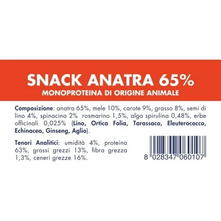 Vet Line Duck Snack 65 % - Friandises pour chiens pressées à froid, 80 g