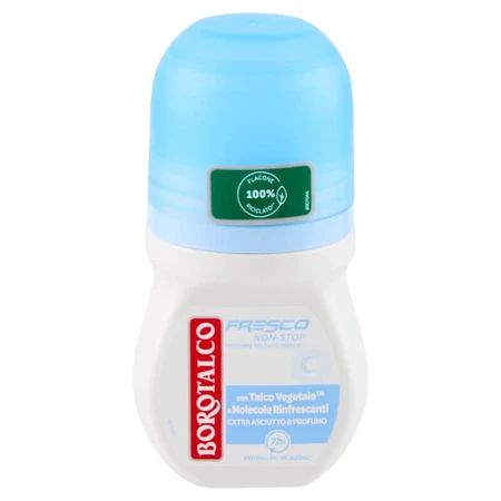 Borotalco Poudre de talc Fresh Non-Stop - Déodorant à bille 72 heures, 50 ml