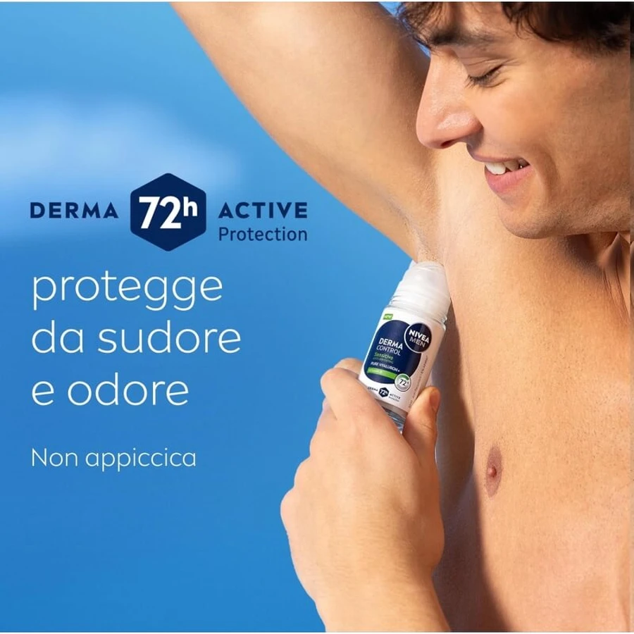 Nivea Derma Control Sensitive – deodorant antiperspirant roll-on cu protecție de 72 de ore, fără alcool, 50 ml
