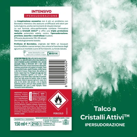 Borotalco Intensiv cu parfum de talc – deodorant cu efect de 72 de ore, spray, 150 ml