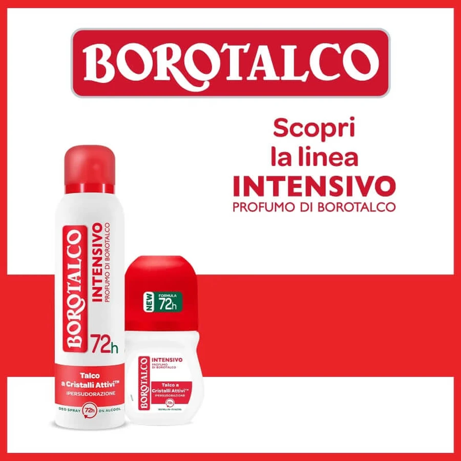 Borotalco Intensiv cu parfum de talc – deodorant cu efect de 72 de ore, spray, 150 ml