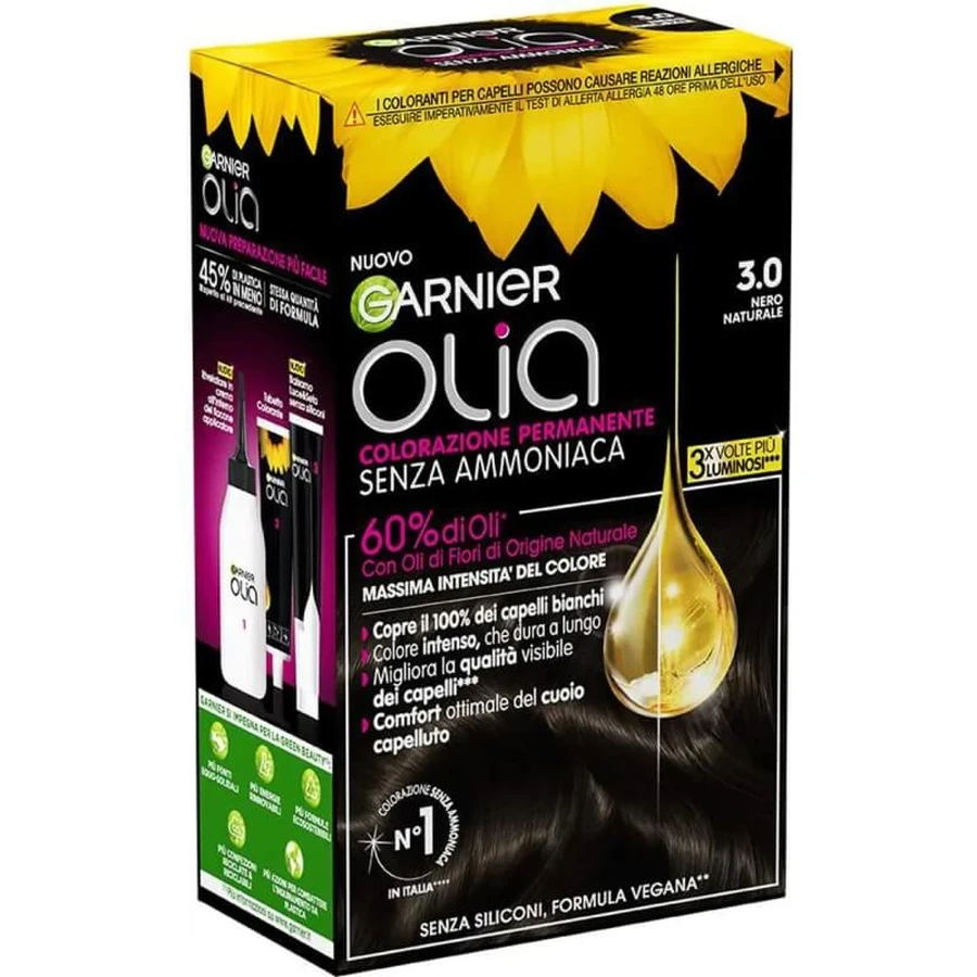 Garnier Olia – vopsea permanentă fără amoniac nr. 3.0 negru natural