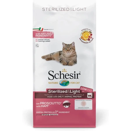 Schesir Sterilized &amp; light prosciutto – hrană completă pentru pisici adulte sterilizate, varianta light, 10 kg