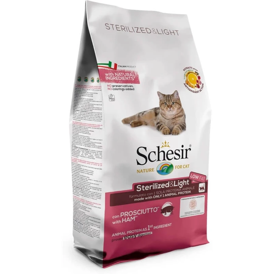 Schesir Sterilized &amp; light prosciutto – hrană completă pentru pisici adulte sterilizate, varianta light, 10 kg