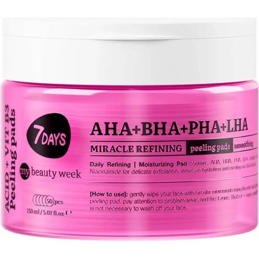 7days AHA + BHA + PHA + LHA Miracle Refining Pads - 50 exfoliating pads