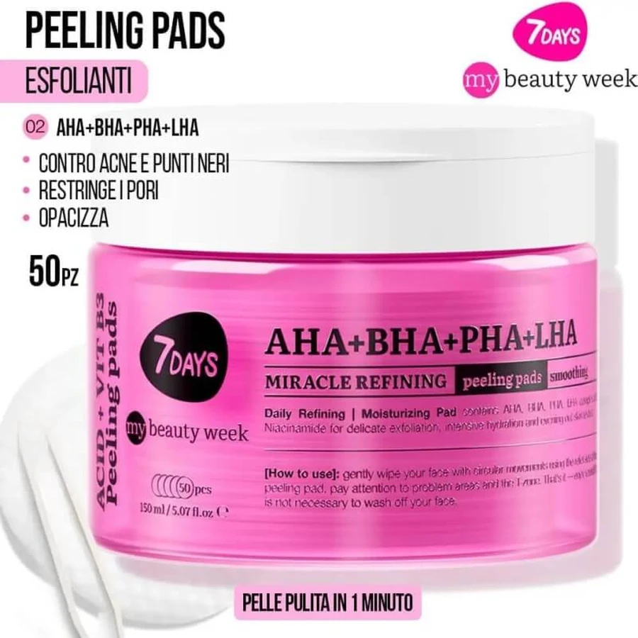 7days AHA + BHA + PHA + LHA Miracle Refining Pads - 50 exfoliating pads