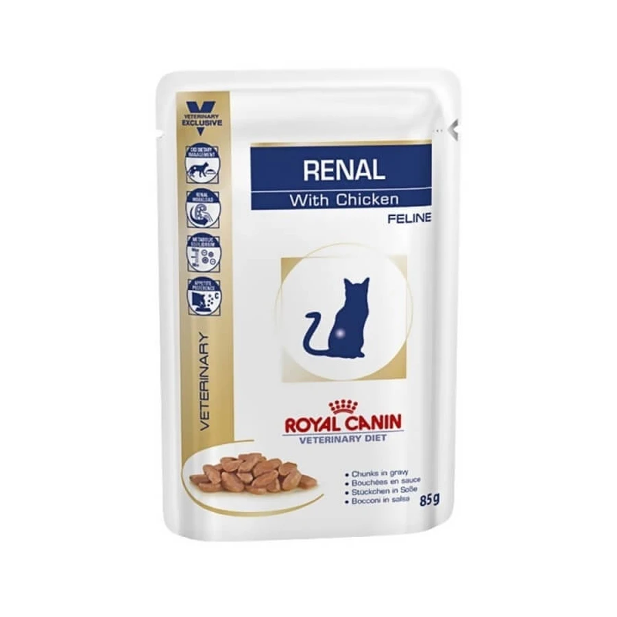 Royal Canin Veterinary Diet Renal Chicken - Wet Cat Food, 12 pouches of 85 g each