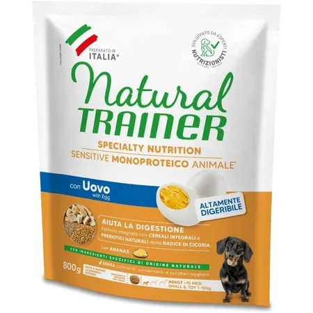 Natural Trainer Sensitive (sin gluten, sin huevo) – Alimento completo para perros adultos de razas pequeñas y miniatura, 800 g