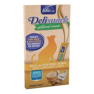 Life Petcare Deli Natural Cream Snack mit Huhn, Miesmuscheln und Quinoa – Katzensnack, 100 g