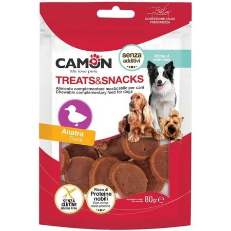 Camon Treats &amp; snacks cu rață – hrană complementară pentru câini adulți, 80 g