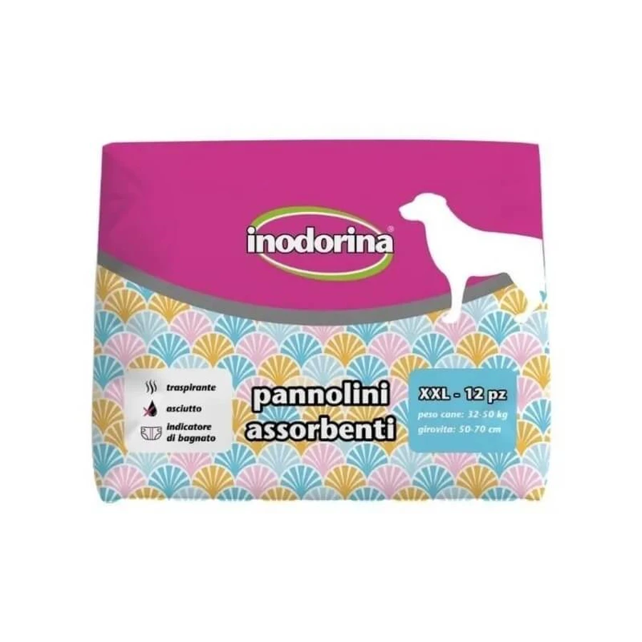Inodorina 12 saugfähige Windeln für Hündinnen, Größe XXL, 50–70 cm