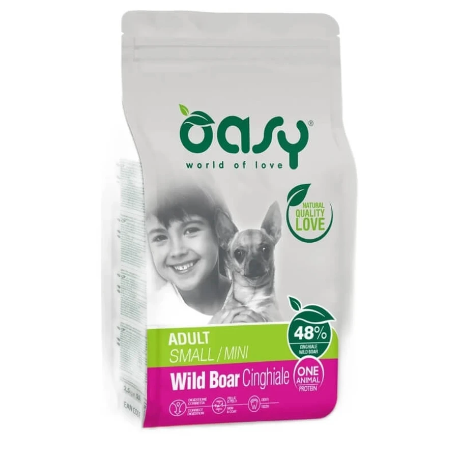 Oasy Adult Dog One Protein Small Mini Wild Boar - Complete Food for Adult Small-Breed Dogs, 2.5 kg