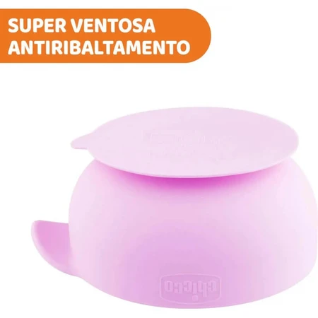 Chicco Easy Bowl – bol din silicon cu ventuză, culoare roz