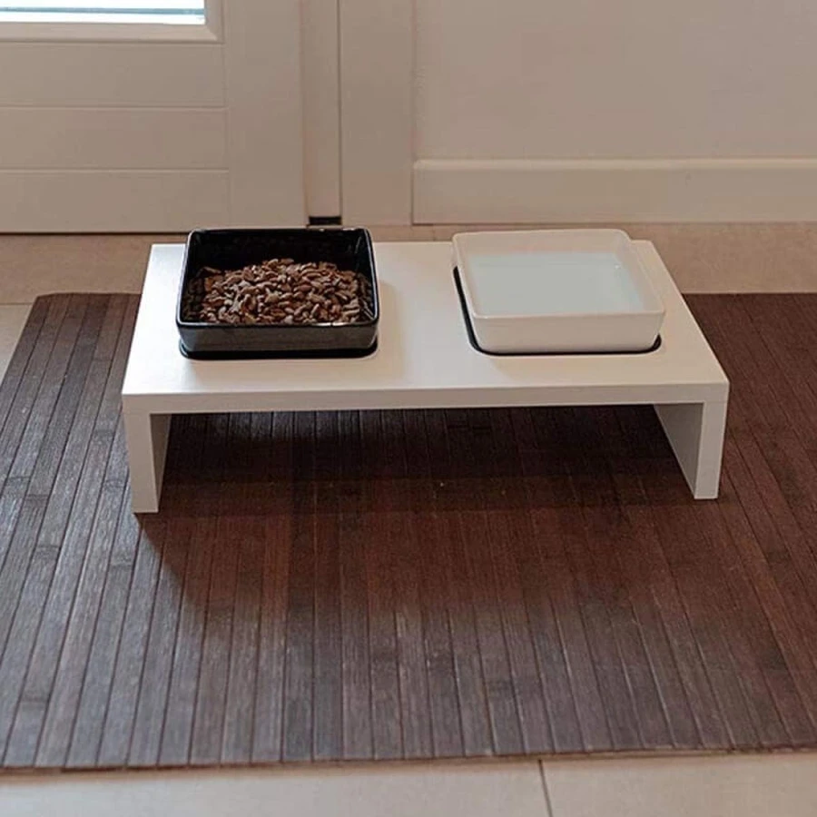 Ferplast Maki 01 - Verhoogde houten voerbakhouder met 2 keramische voerbakken voor honden en katten