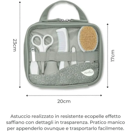Coffret de soins d'hygiène et de beauté pour nouveau-nés Nuvita - 9 accessoires avec pochette, dès la naissance, vert